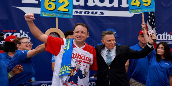Joey Chestnut Defends Title at Nathan's Fourth of July Hot Dog Contest Despite Rain Delay